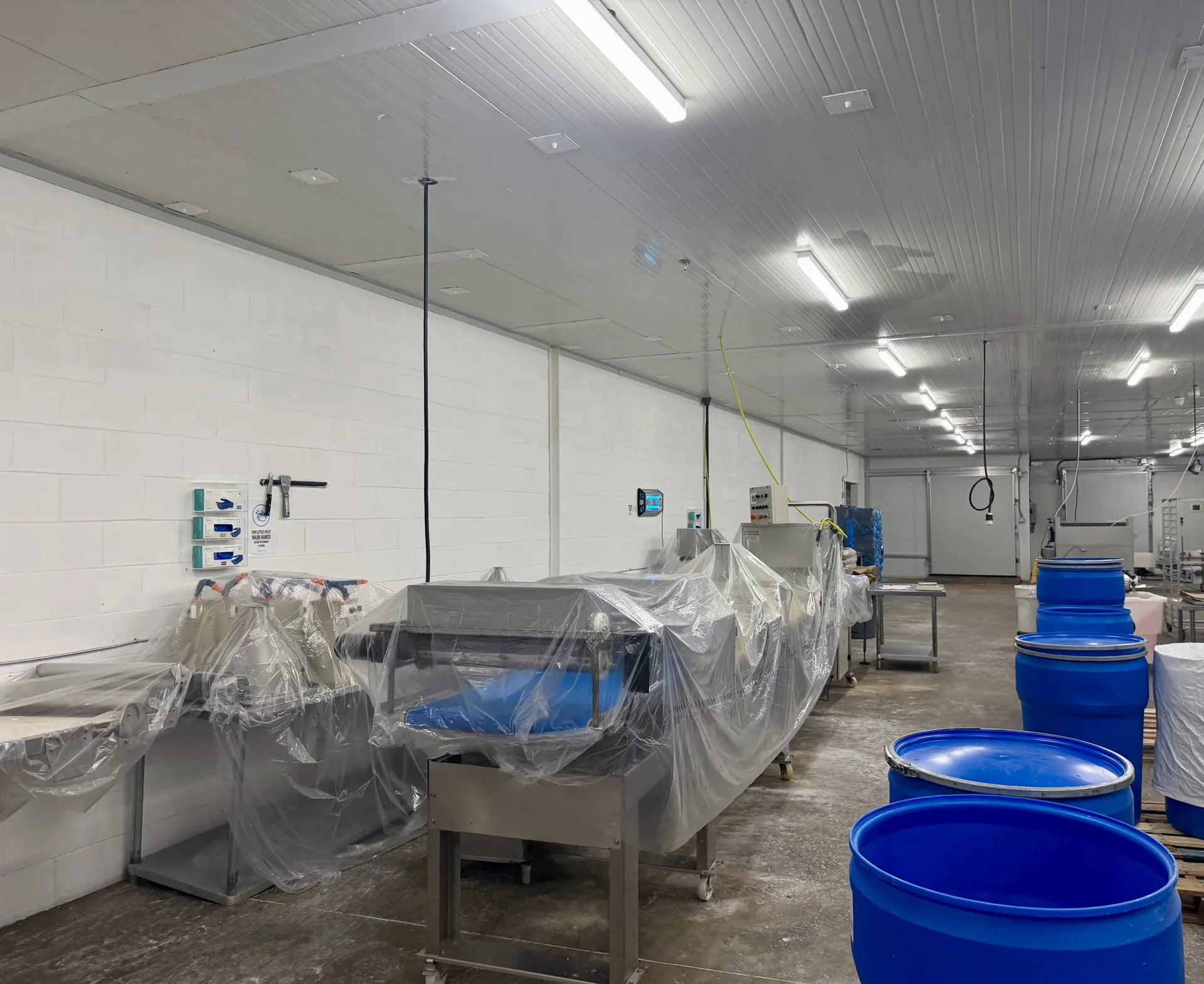 LDF Frozen Foods production line with equipment covered and protected during a Tidal Cleaning clean